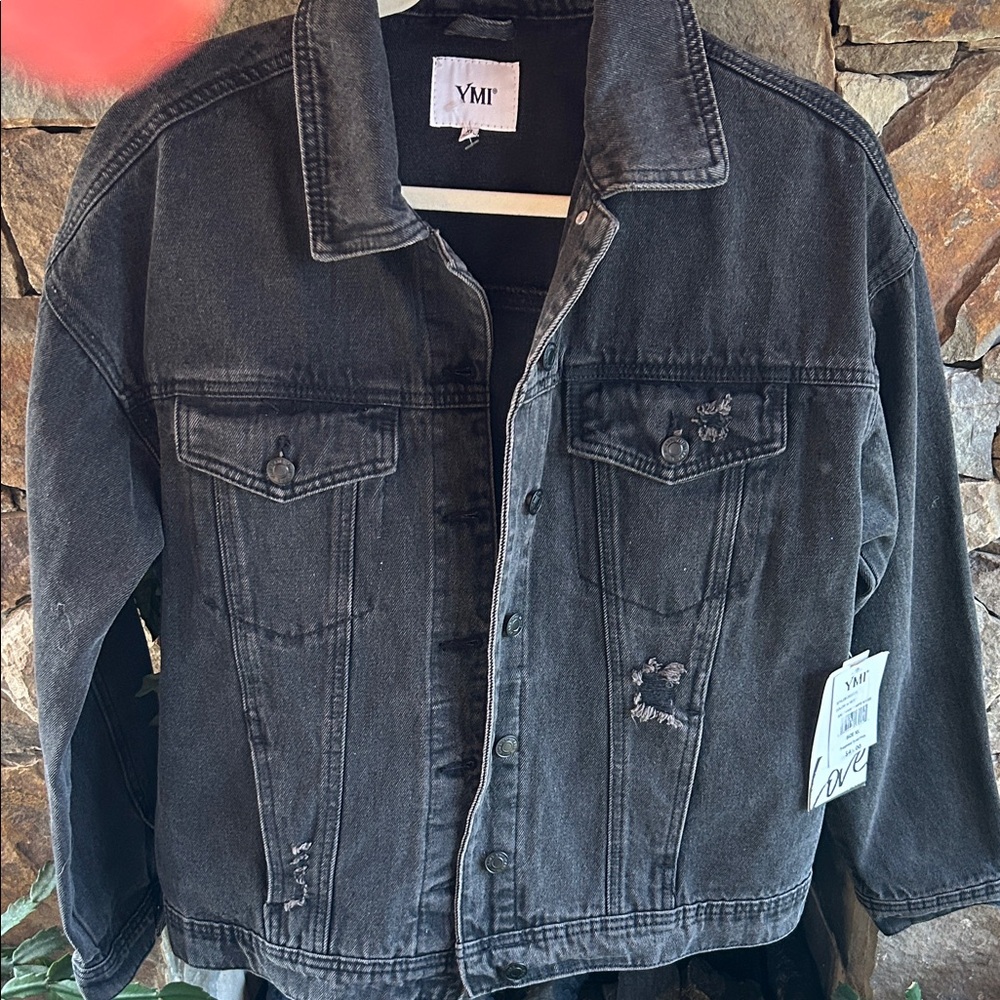 YMI Women’s XL Distressed Black Denim Jean Jacket; New with Tags and Never Worn!